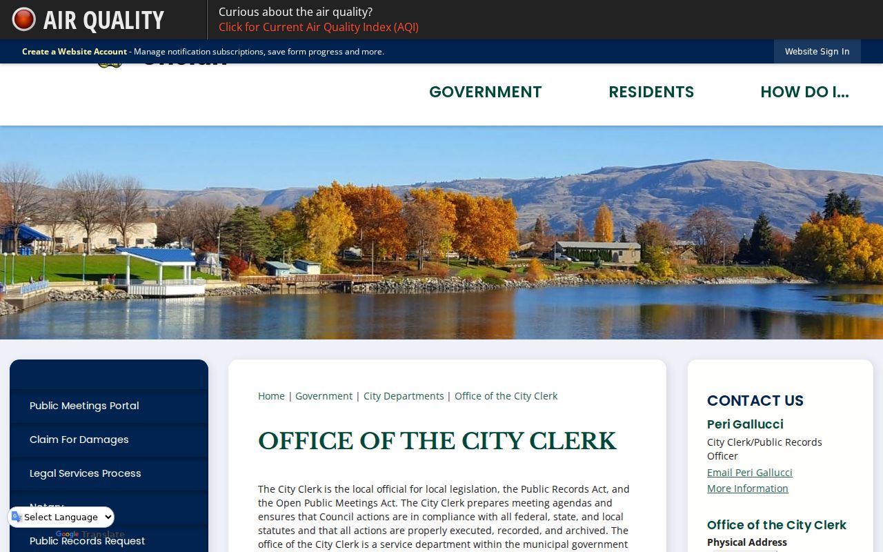 Chelan criminal history routing and City Clerk records page