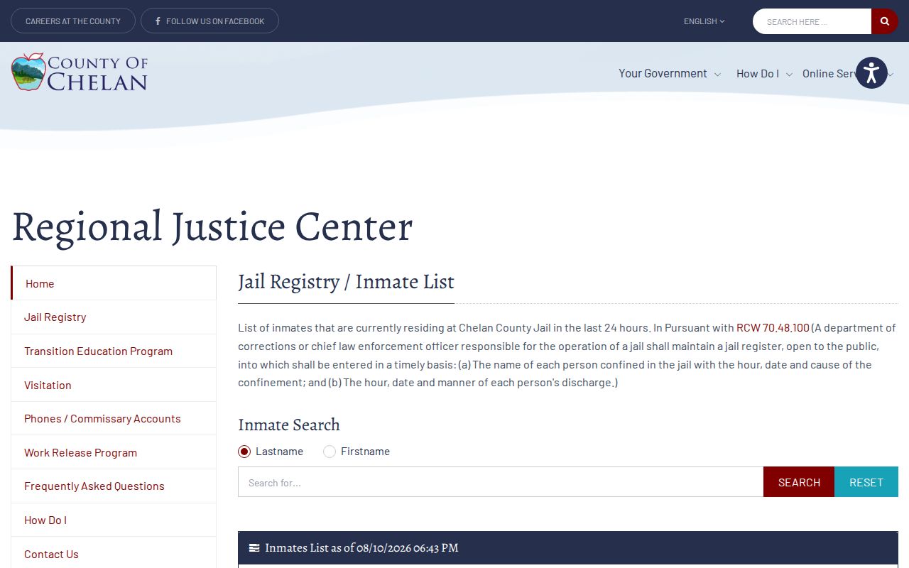 Chelan County criminal records current jail inmate list