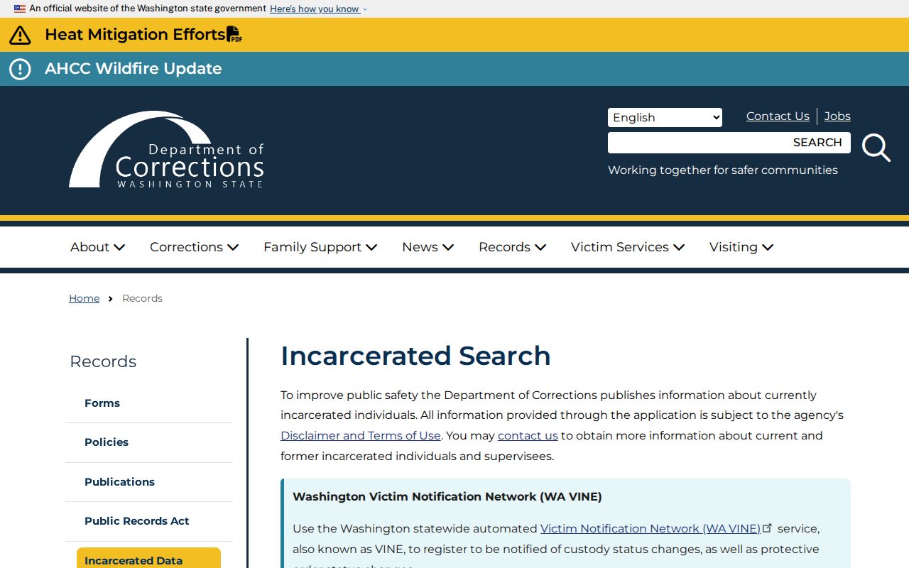 Chelan County criminal history Washington DOC incarcerated search