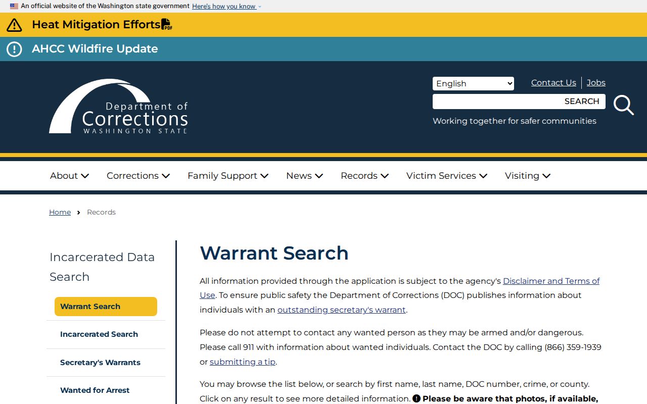 Chelan County criminal records DOC secretary warrant search