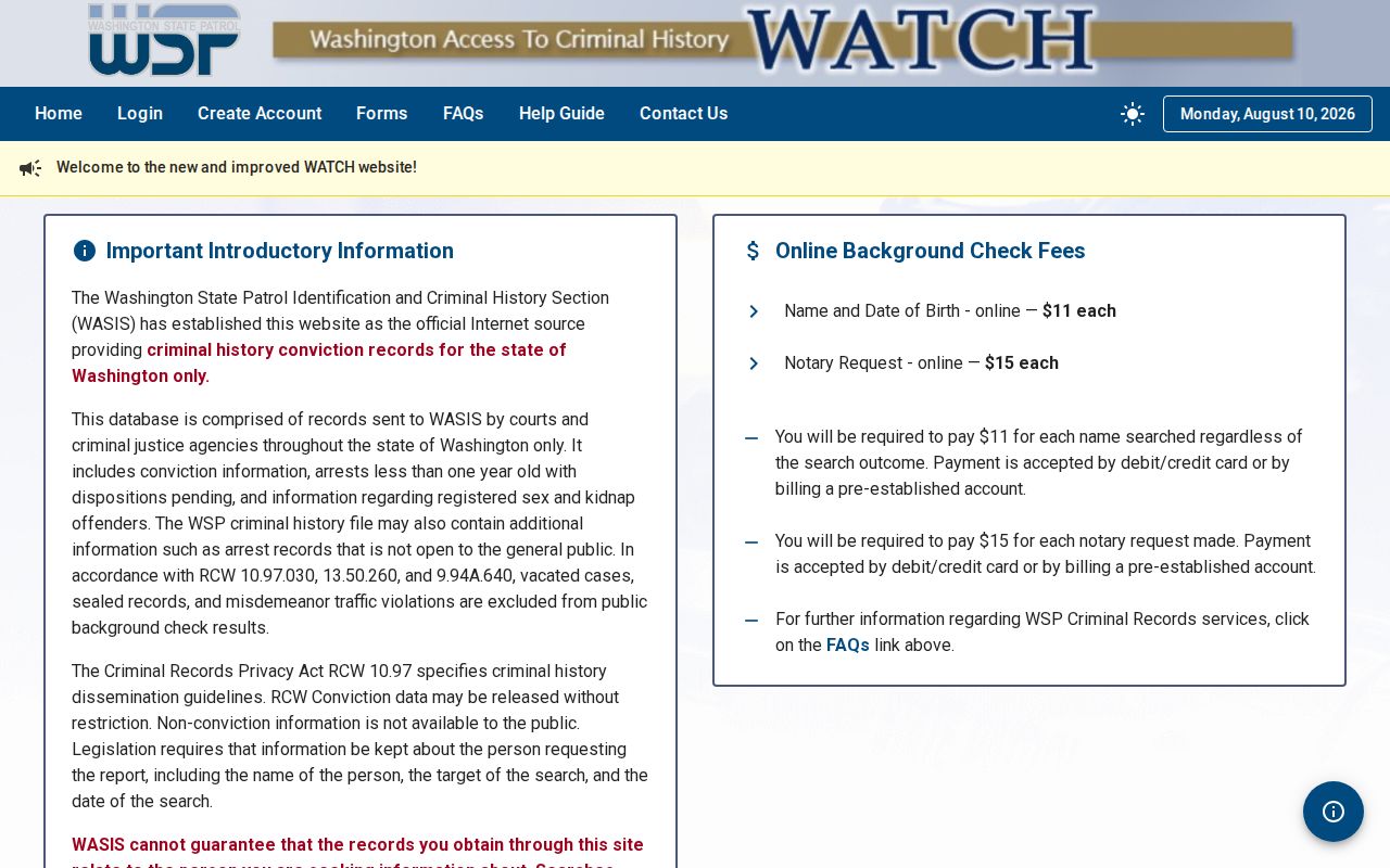 Chelan County criminal history search through Washington WATCH