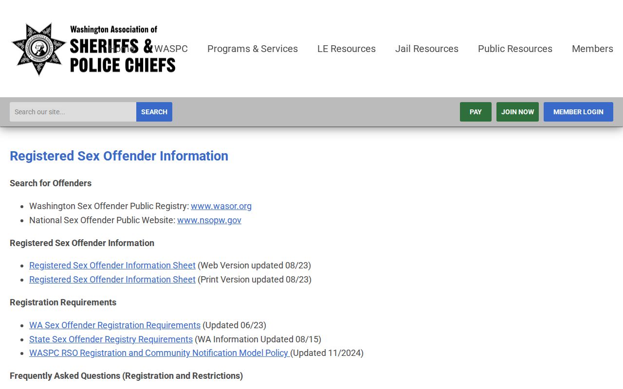 Chelan County sex offender registry information from WASPC