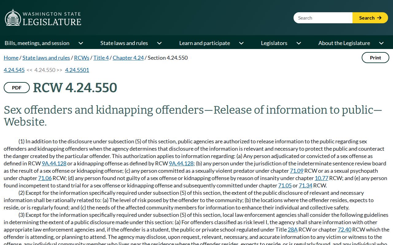 Chelan County sex offender registry community notification statute